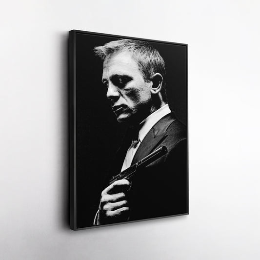 James Bond Black and White Painting Canvas Wall Art – Timeless Spy Decor