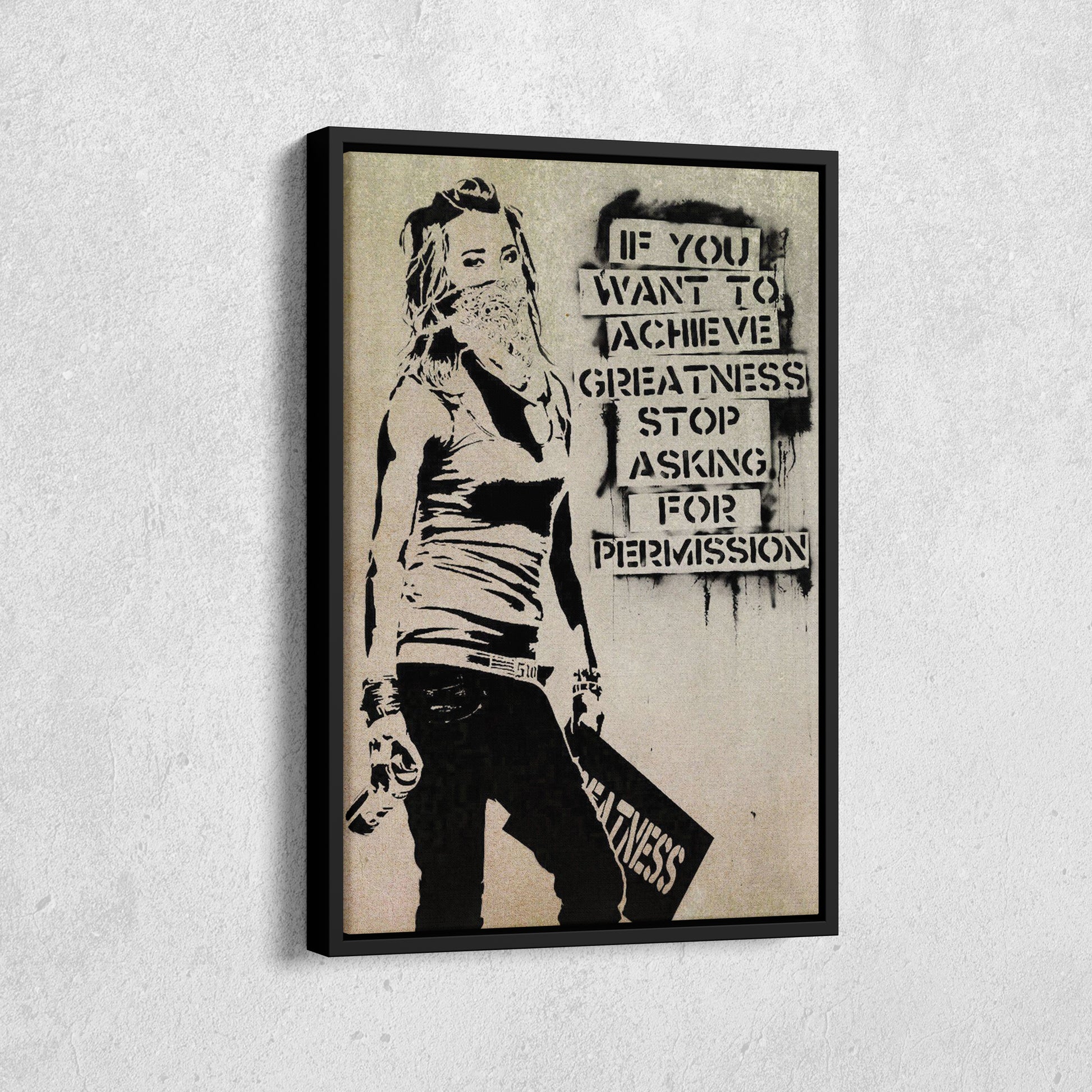 Banksy 'Girl with Quote' Canvas Print - Framed Wall Art