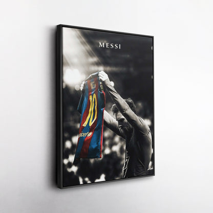 Lionel Messi Iconic Celebration Canvas Wall Art – Football Star Poster