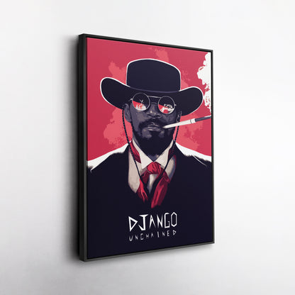 Django Unchained Illustration Canvas Wall Art – Western Movie Decor