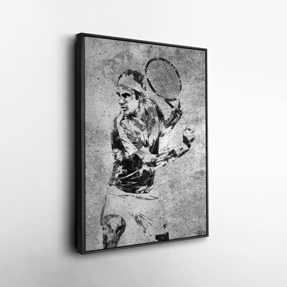 Roger Federer Tennis Canvas Wall Art – Grunge Texture Sports Legend Decor