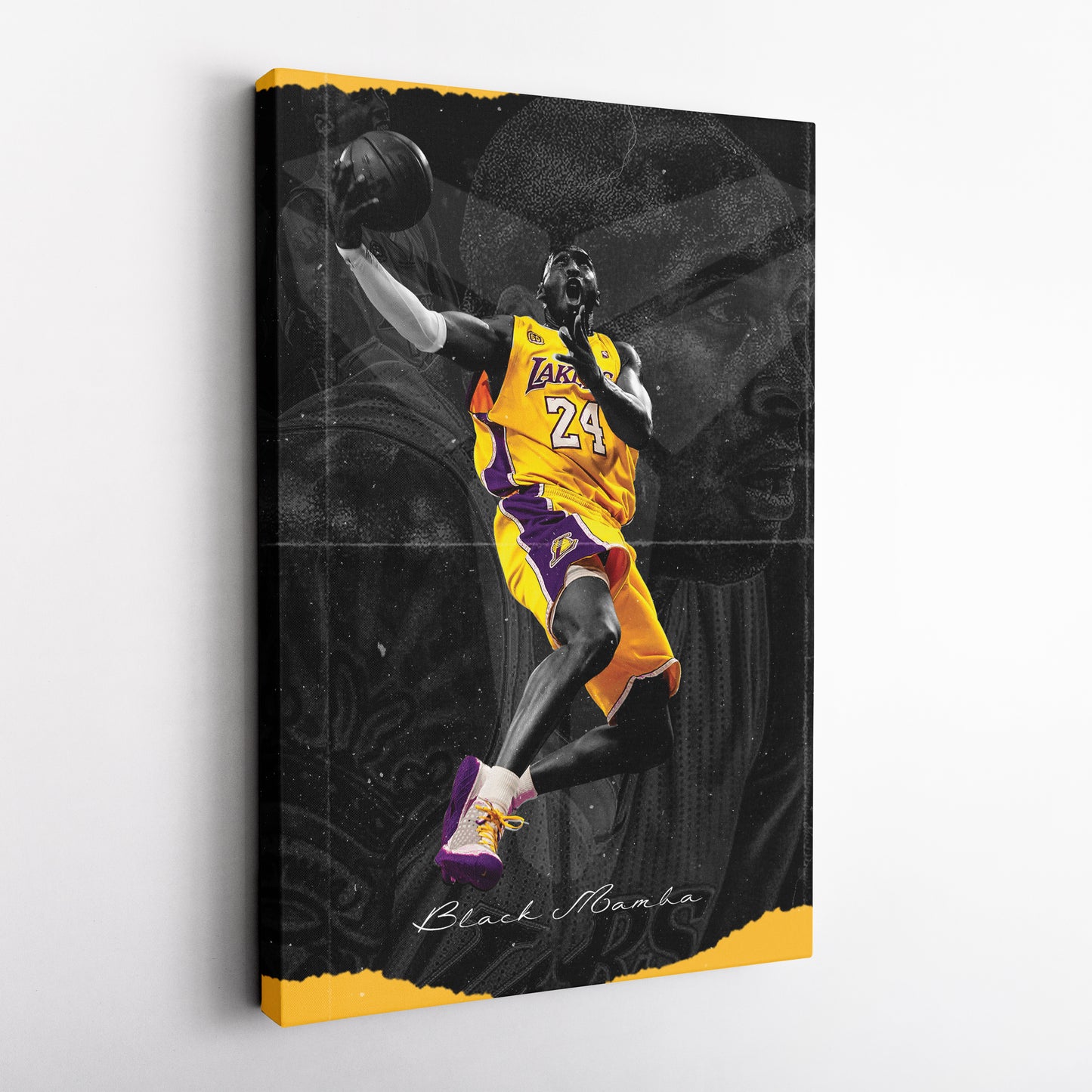 Kobe Bryant Basketball Black Background Canvas Wall Art – NBA Star Print