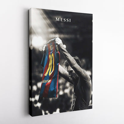 Lionel Messi Iconic Celebration Canvas Wall Art – Football Star Poster