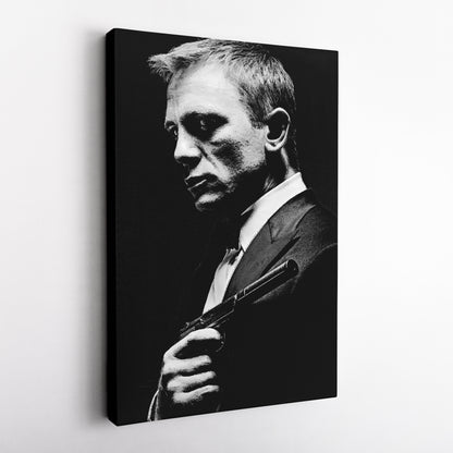 James Bond Black and White Painting Canvas Wall Art – Timeless Spy Decor