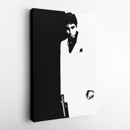 Scarface Al Pacino Black and White Canvas Art – Gangster Film Legend Decor