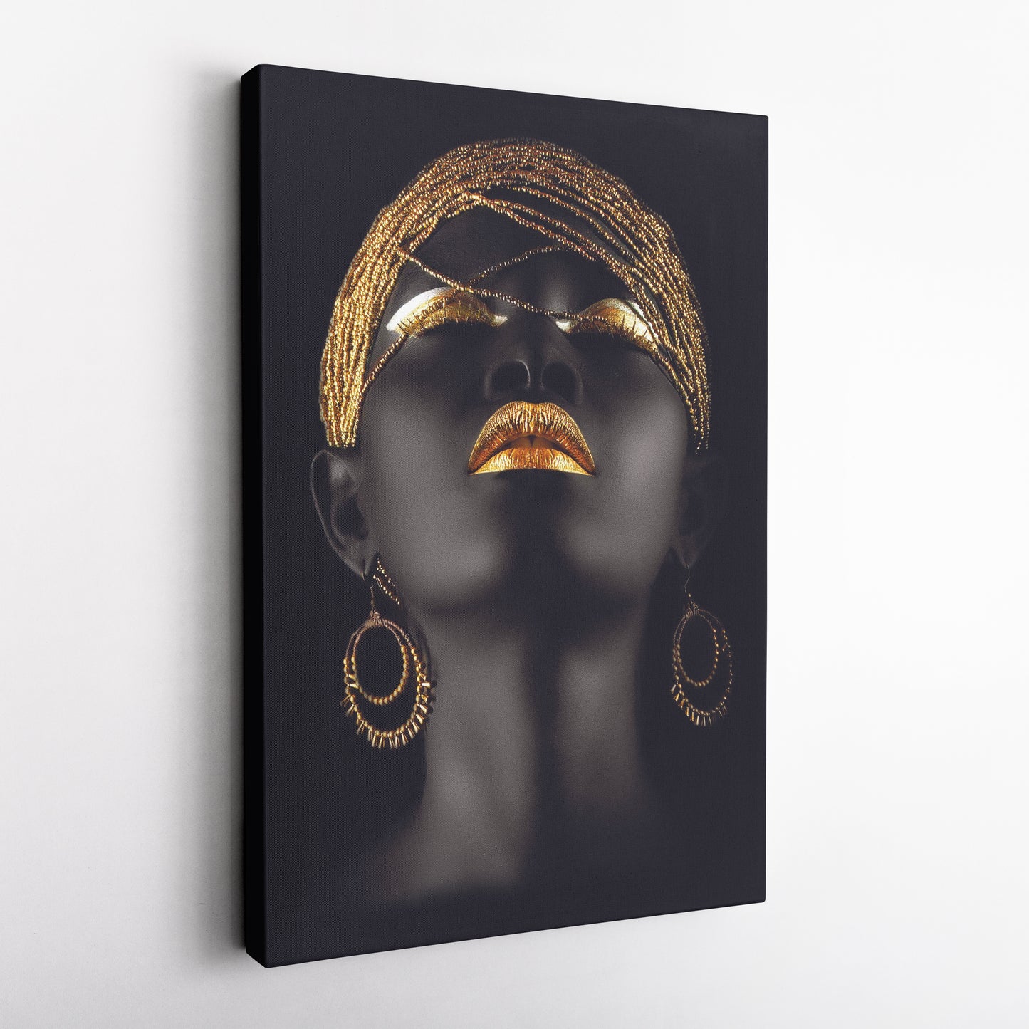 Beautiful African Woman with Golden Hair & Lips - Canvas Wall Art Decor