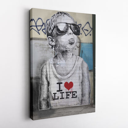 Banksy 'I Love Life' Canvas Print - Framed Wall Art