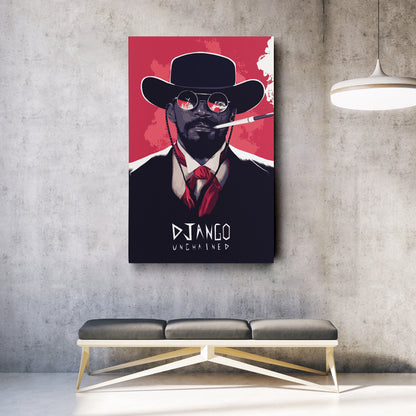 Django Unchained Illustration Canvas Wall Art – Western Movie Decor