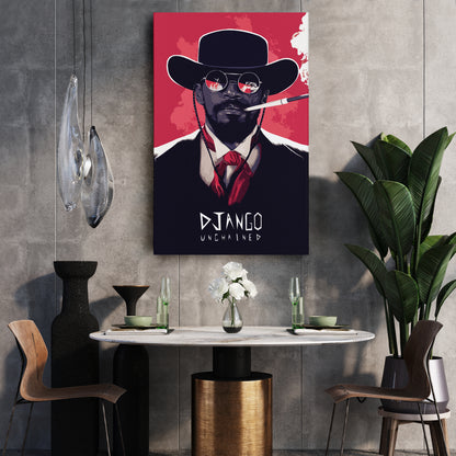 Django Unchained Illustration Canvas Wall Art – Western Movie Decor