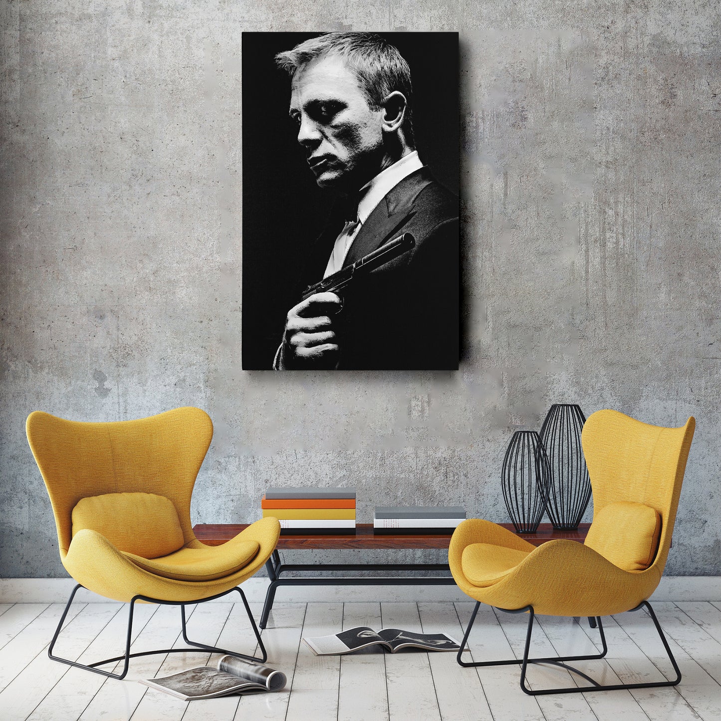 James Bond Black and White Painting Canvas Wall Art – Timeless Spy Decor