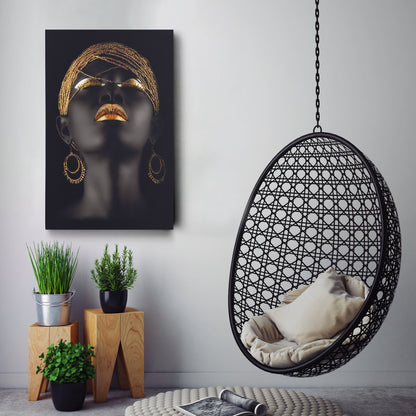 Beautiful African Woman with Golden Hair & Lips - Canvas Wall Art Decor