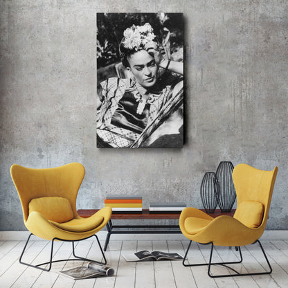 Frida Kahlo Black and White Canvas Wall Art – Iconic Art Print