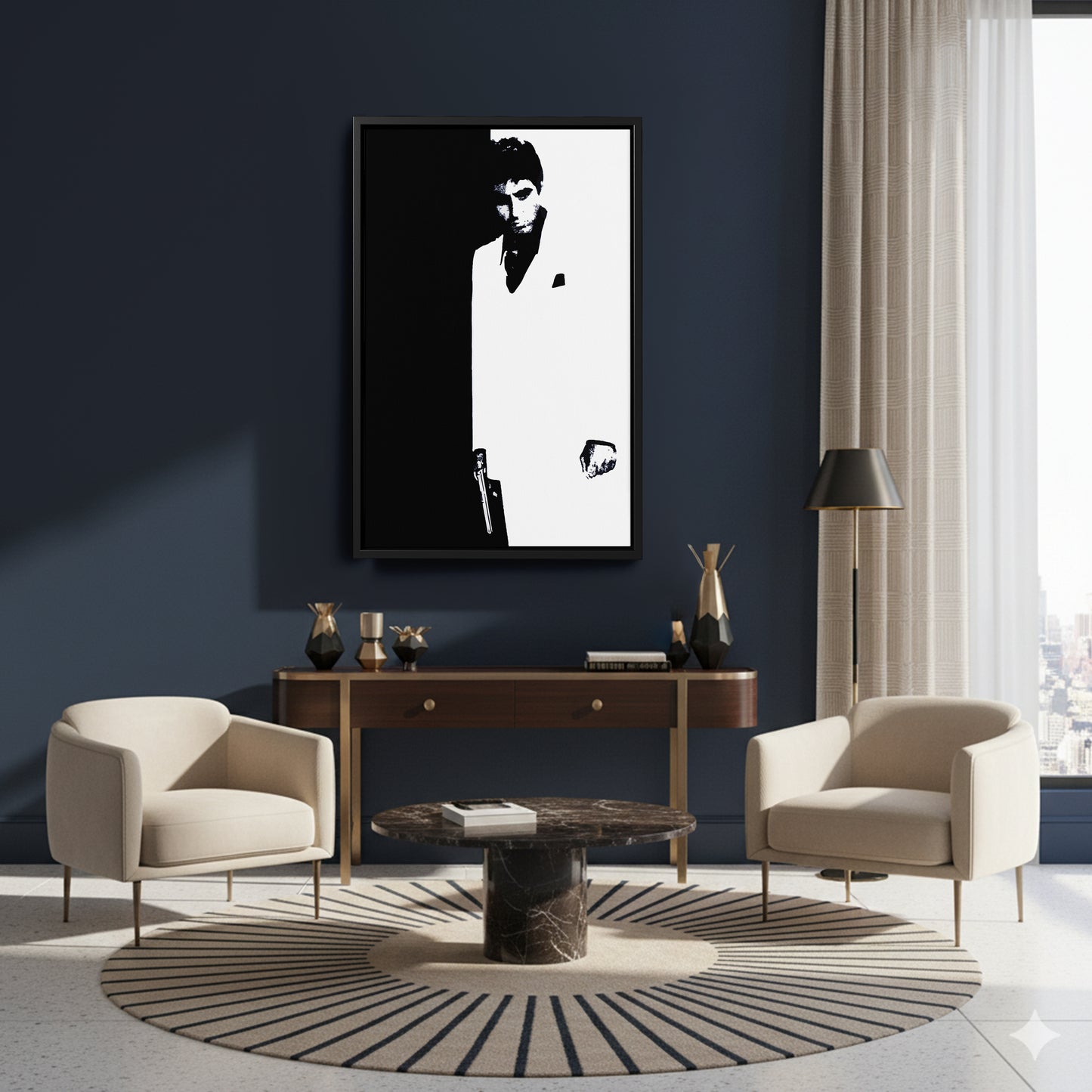 Scarface Al Pacino Black and White Canvas Art – Gangster Film Legend Decor