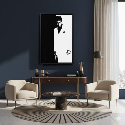 Scarface Al Pacino Black and White Canvas Art – Gangster Film Legend Decor