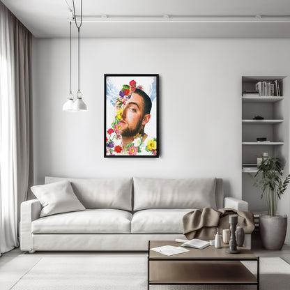Mac Miller Floral Face Canvas Poster – Wall Art Framed Decor