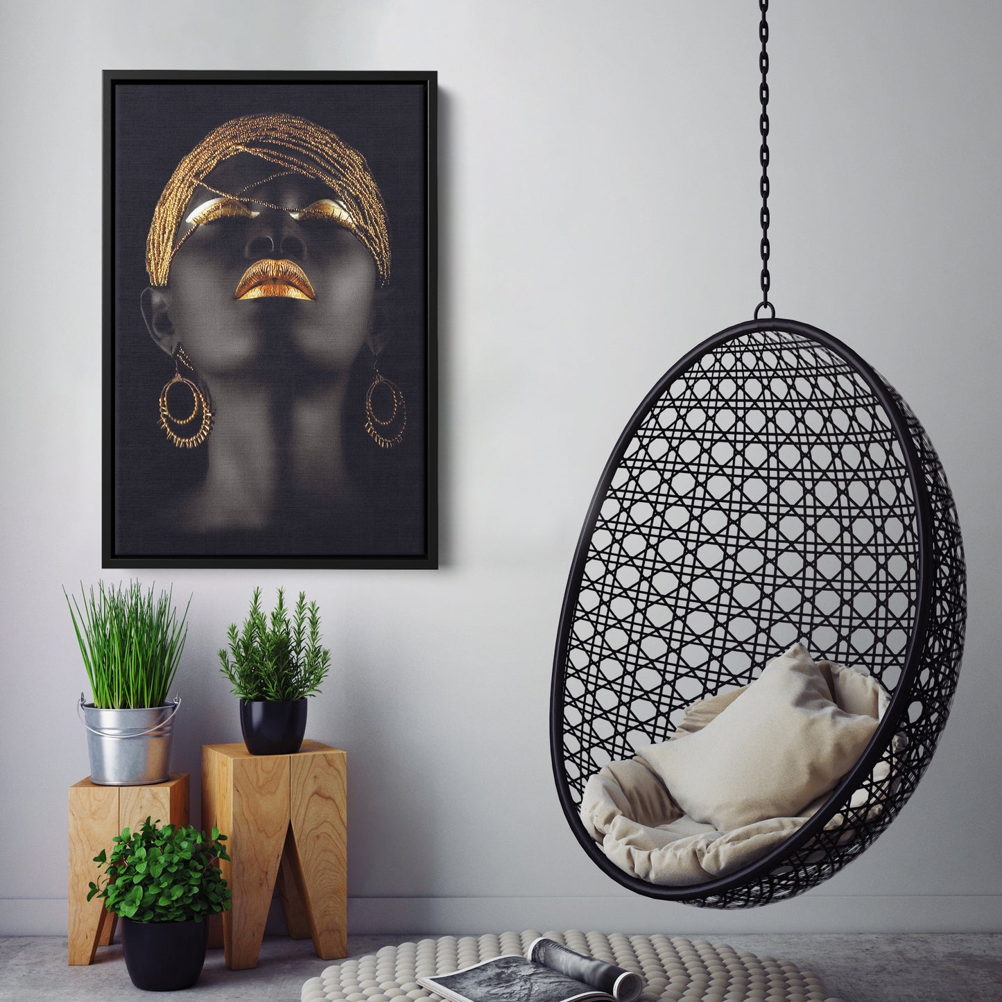 Beautiful African Woman with Golden Hair & Lips - Canvas Wall Art Decor