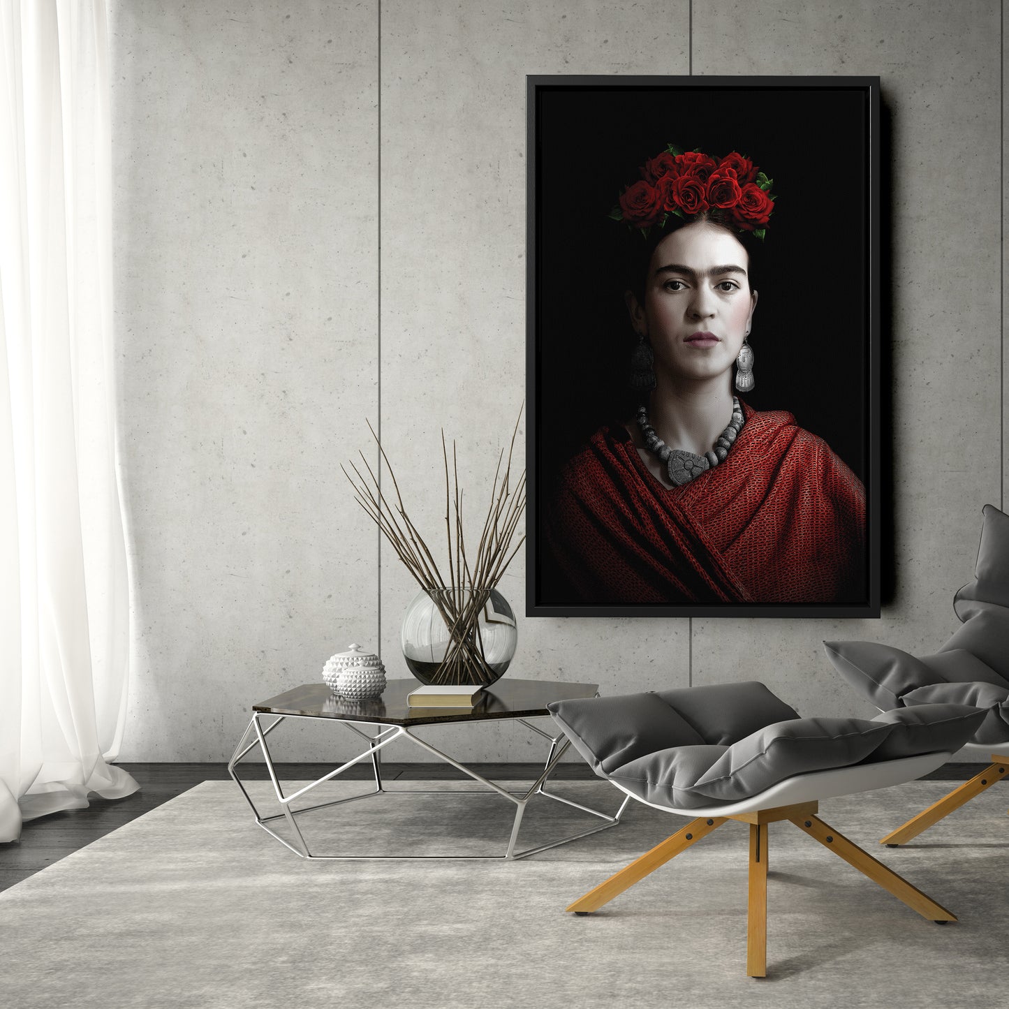 Frida Kahlo Beauty Flower Canvas Wall Art – Artistic Portrait Print