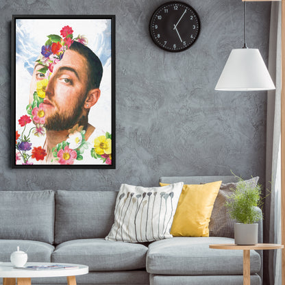 Mac Miller Floral Face Canvas Poster – Wall Art Framed Decor