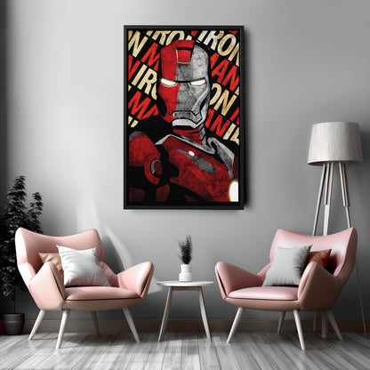 Iron Man Marvel with Background Text - Canvas Wall Art Decor