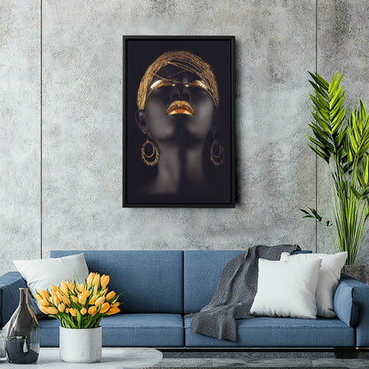 Beautiful African Woman with Golden Hair & Lips - Canvas Wall Art Decor