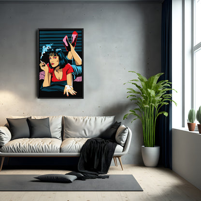 Pulp Fiction Uma Thurman Illustration Canvas Art – Cinematic Art Lovers Decor