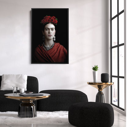 Frida Kahlo Beauty Flower Canvas Wall Art – Artistic Portrait Print