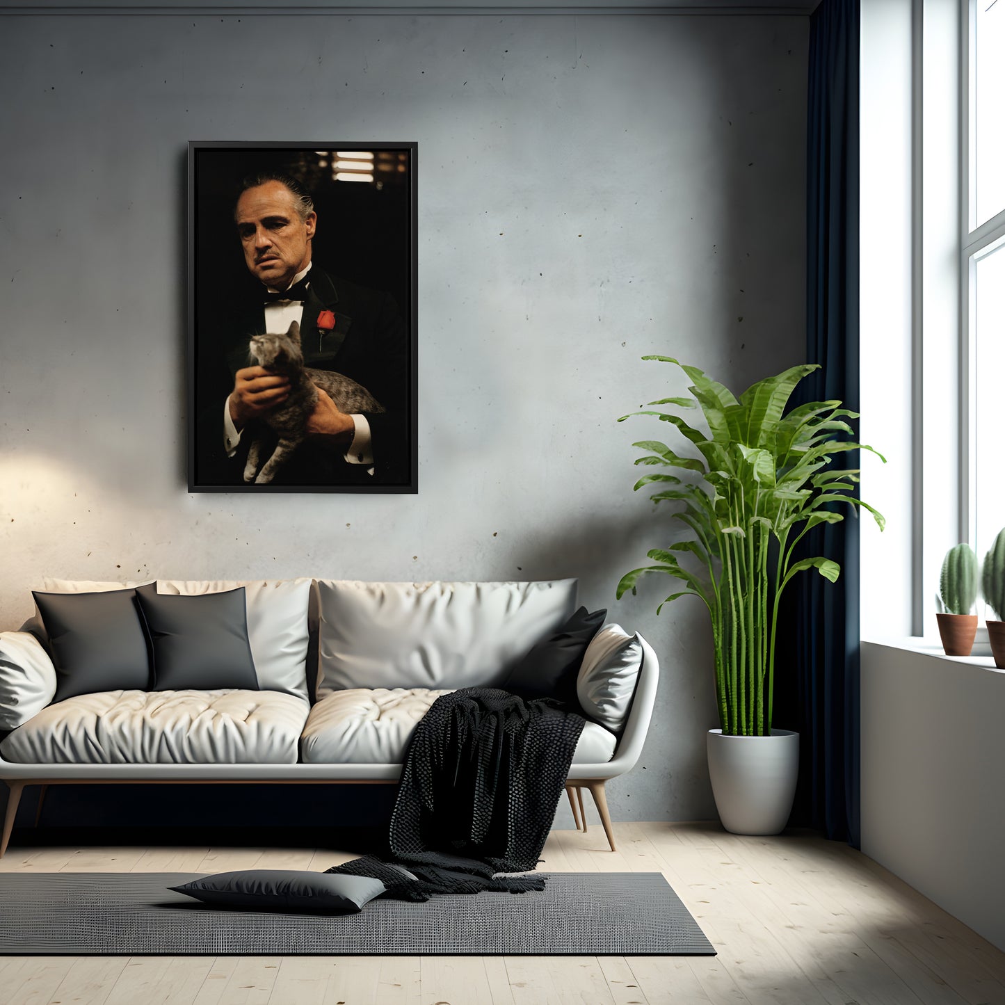 Godfather Marlon Brando Vito Corleone with Cat Canvas Wall Art – Iconic Movie Scene