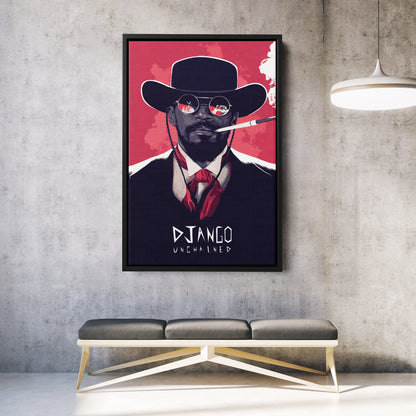 Django Unchained Illustration Canvas Wall Art – Western Movie Decor