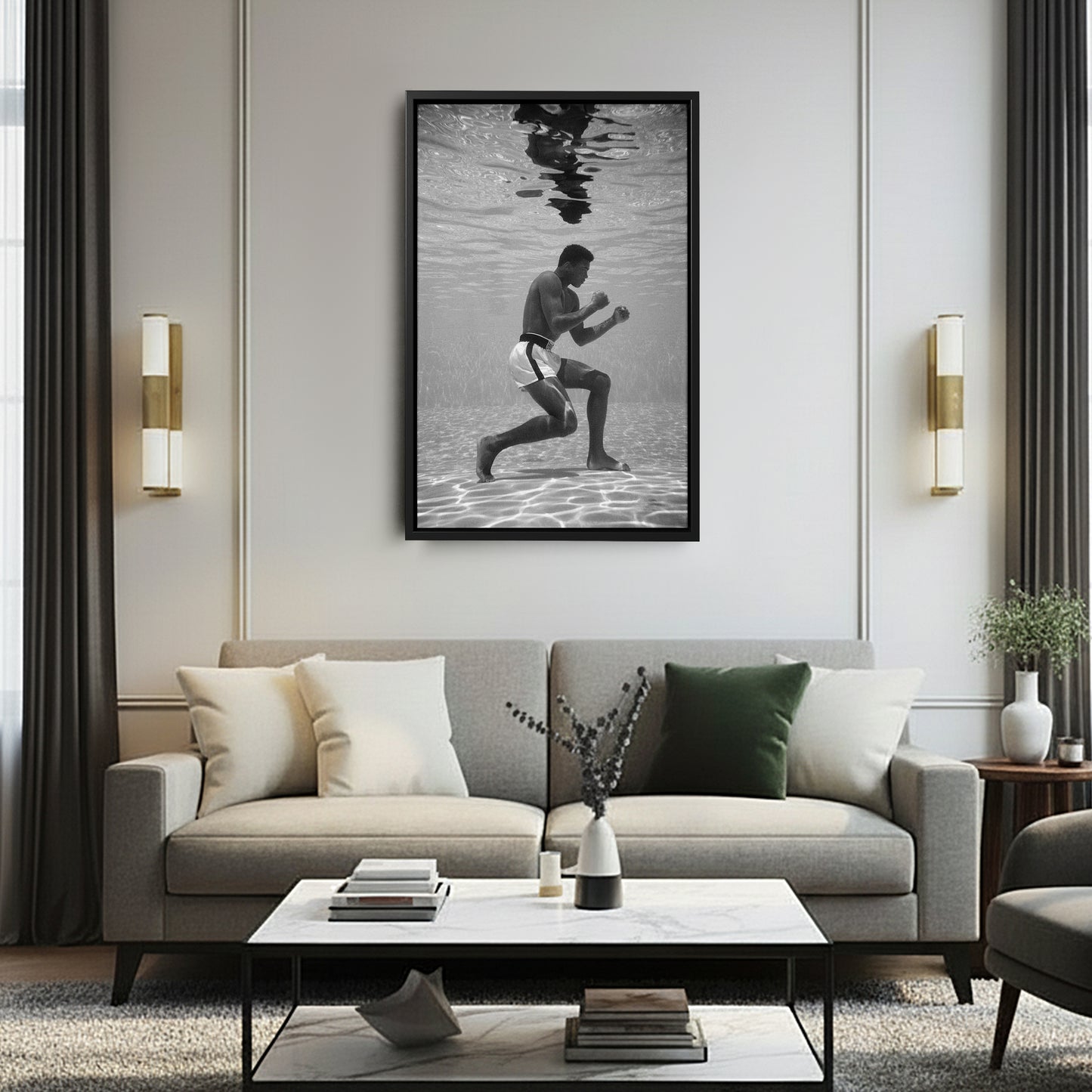 Muhammad Ali Underwater - Black and White Canvas Wall Art Decor