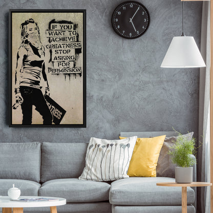 Banksy 'Girl with Quote' Canvas Print - Framed Wall Art