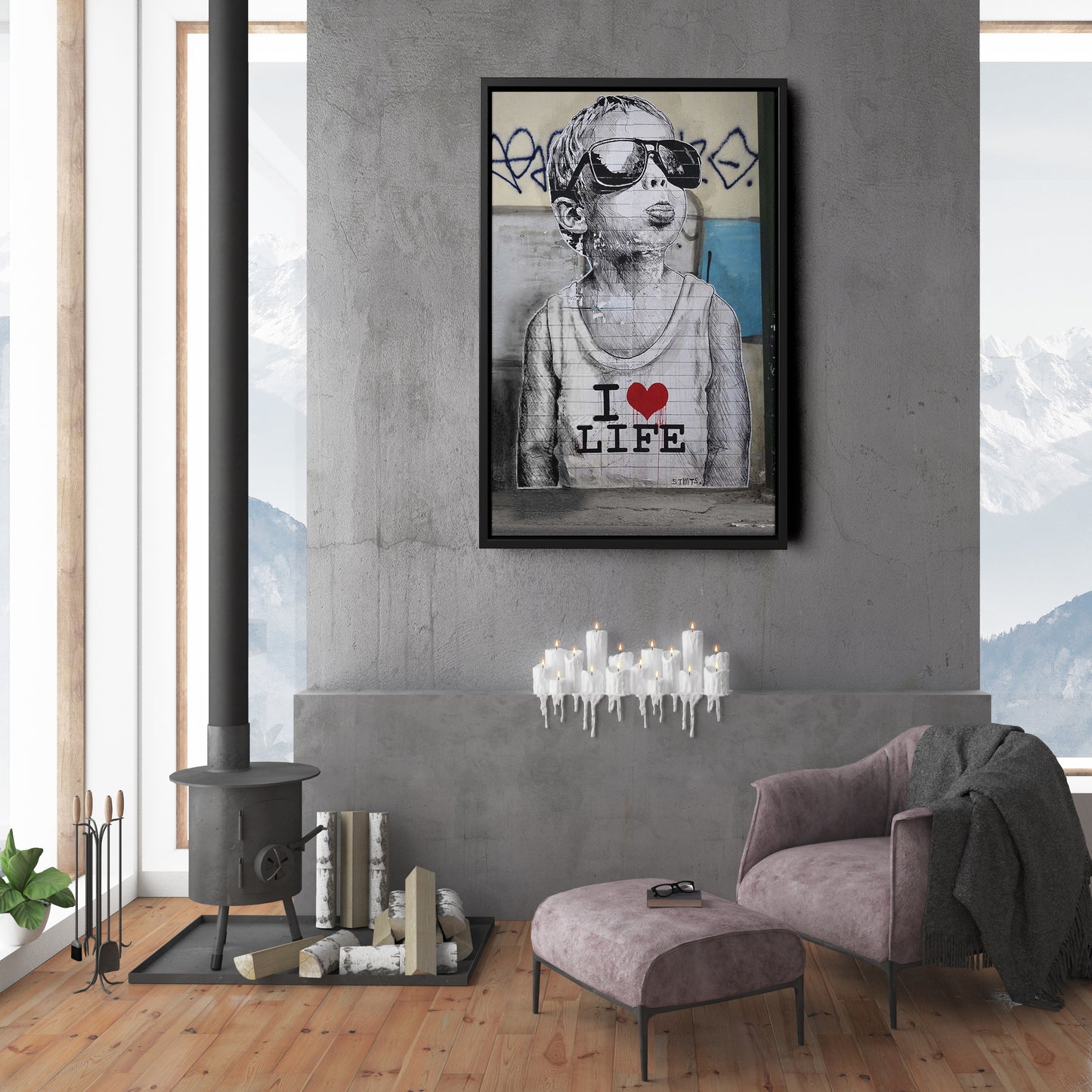 Banksy 'I Love Life' Canvas Print - Framed Wall Art