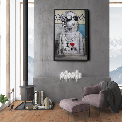 Banksy 'I Love Life' Canvas Print - Framed Wall Art