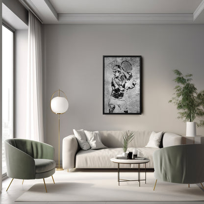 Roger Federer Tennis Canvas Wall Art – Grunge Texture Sports Legend Decor