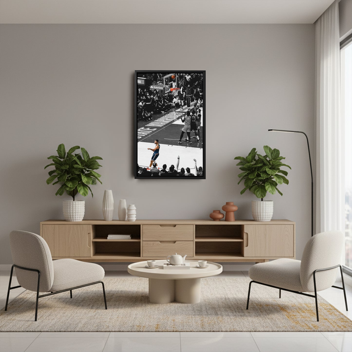 Stephen Curry No-Look Shot Canvas Art - NBA Golden State Warriors Decor