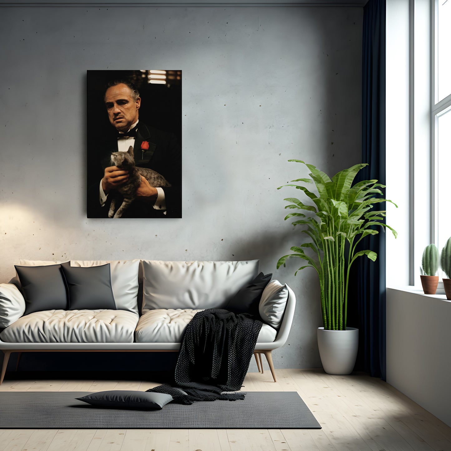 Godfather Marlon Brando Vito Corleone with Cat Canvas Wall Art – Iconic Movie Scene