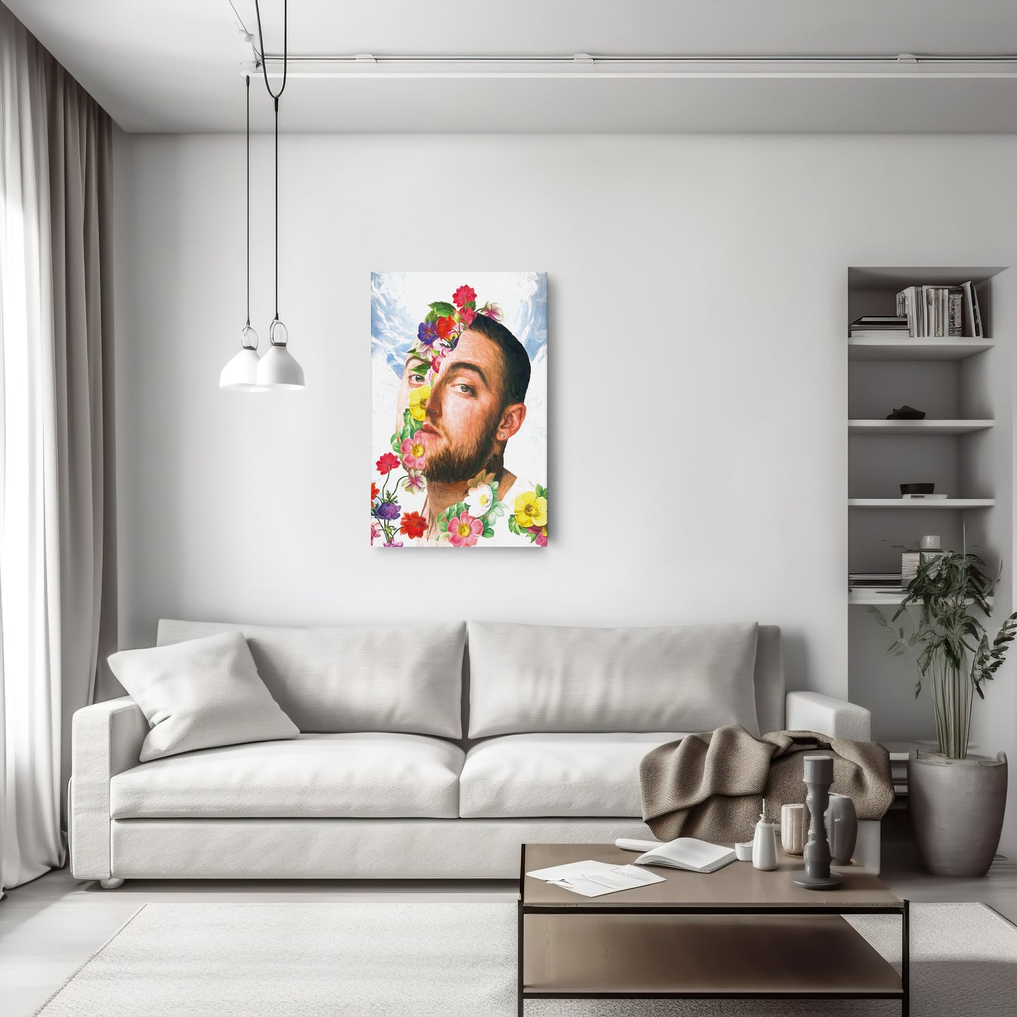 Mac Miller Floral Face Canvas Poster – Wall Art Framed Decor