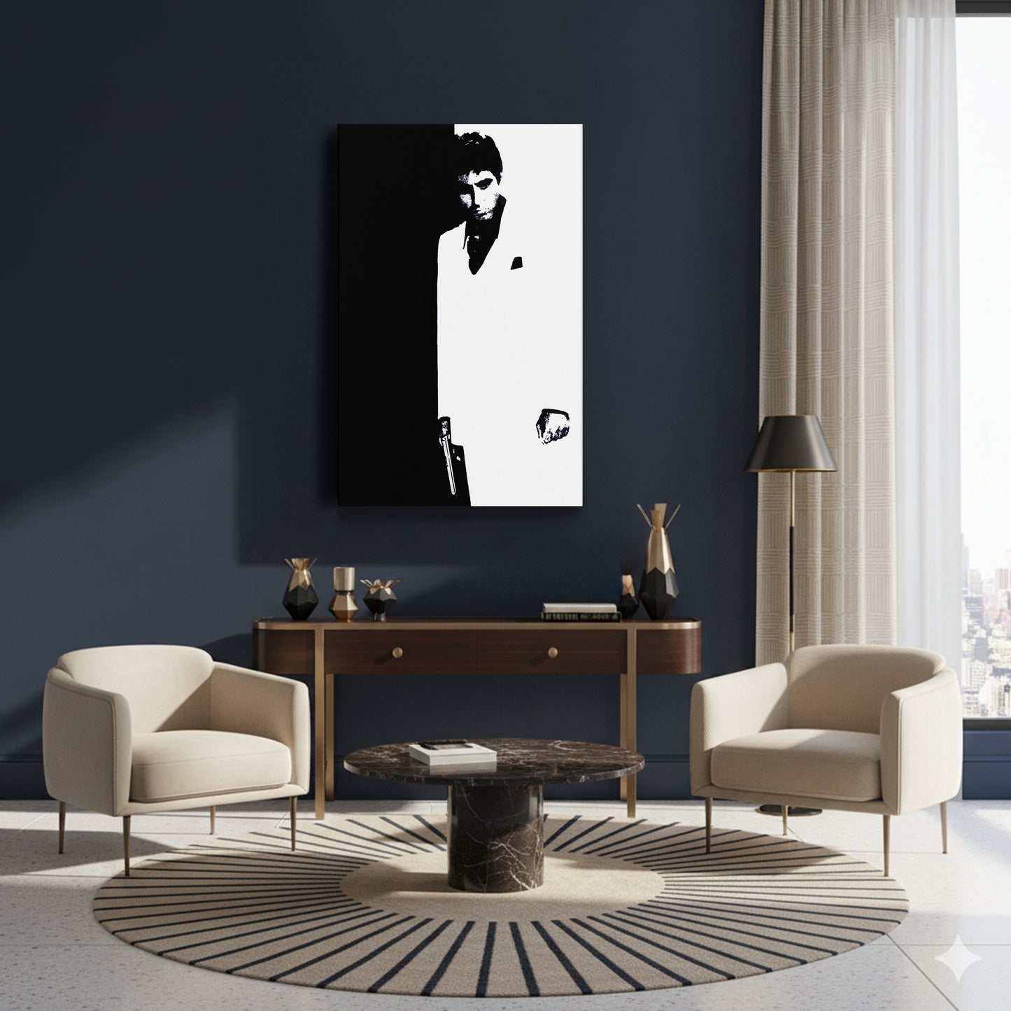 Scarface Al Pacino Black and White Canvas Art – Gangster Film Legend Decor