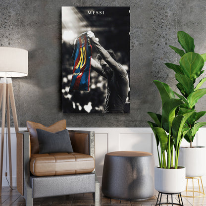 Lionel Messi Iconic Celebration Canvas Wall Art – Football Star Poster