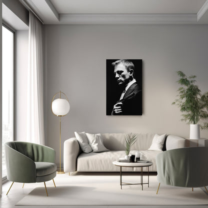 James Bond Black and White Painting Canvas Wall Art – Timeless Spy Decor