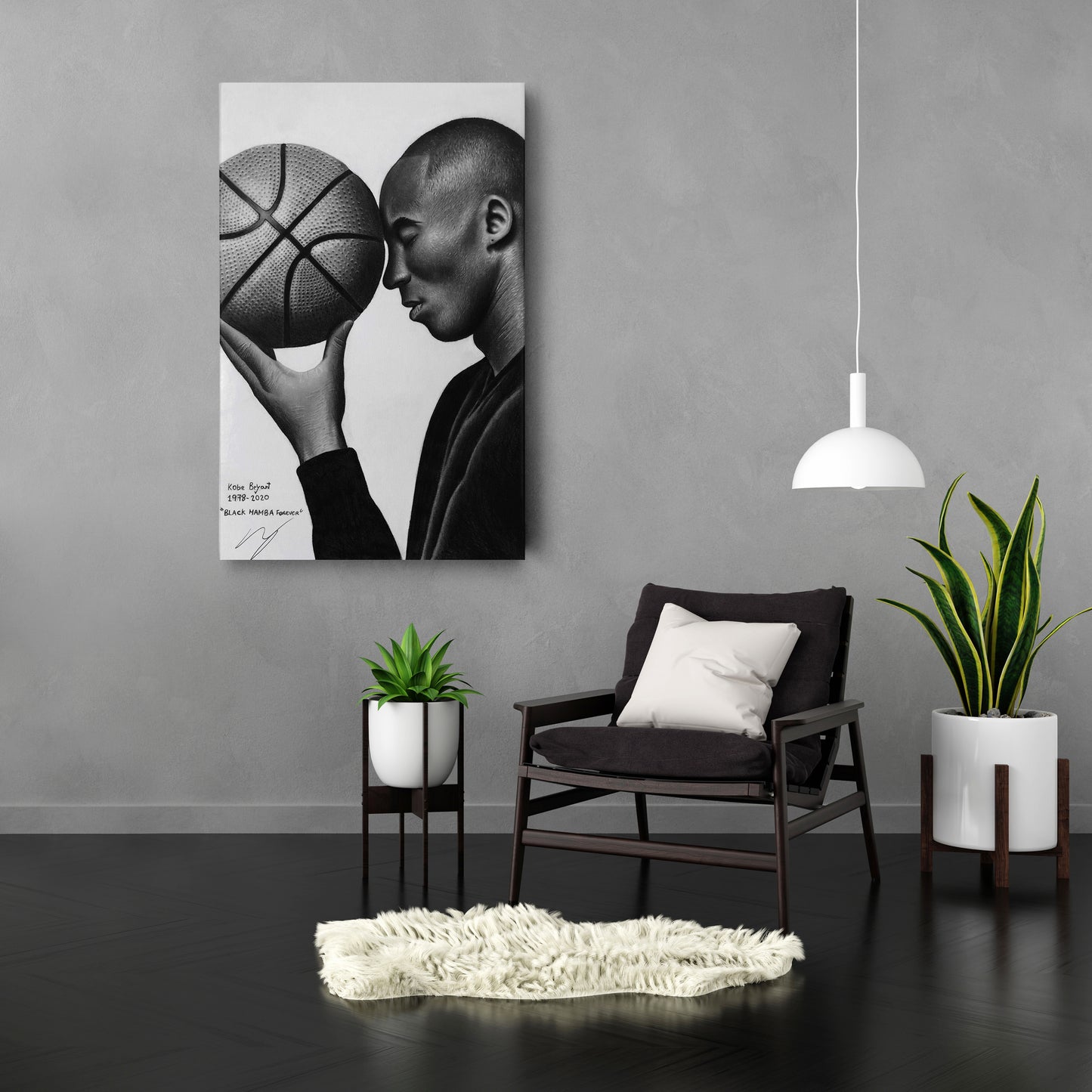 Kobe Bryant Black and White Basketball Canvas Wall Art – Iconic Dunk
