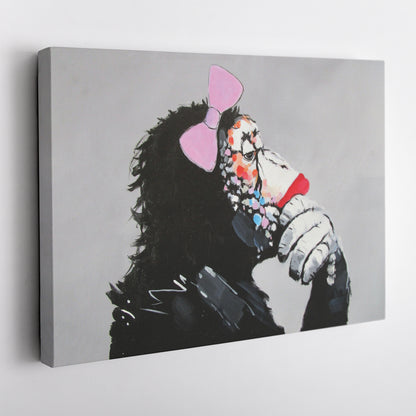 Banksy 'Female Monkey' Canvas Print - Framed Wall Art