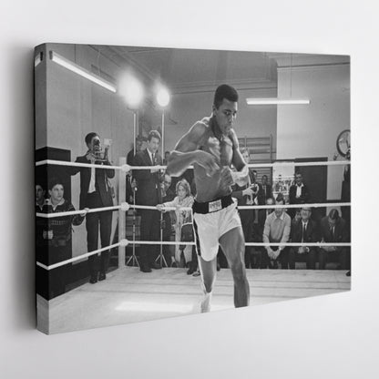 Muhammad Ali Training Canvas Art – Boxing Champion Black and White Decor