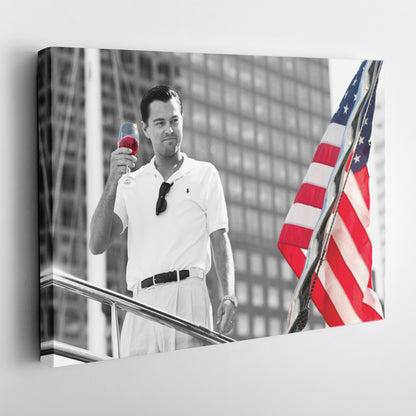 The Wolf of Wall Street with American Flag Canvas Wall Art – Iconic Movie Moment Decor