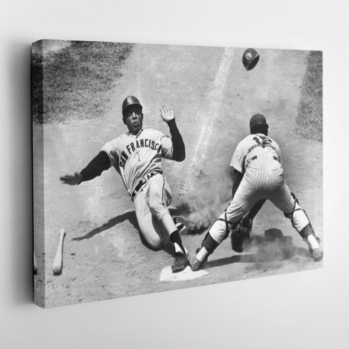 Willie Mays Sliding into Home Plate Canvas Art - MLB Baseball Wall Decor