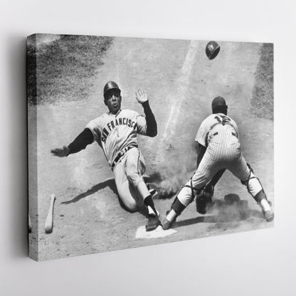 Willie Mays Sliding into Home Plate Canvas Art - MLB Baseball Wall Decor