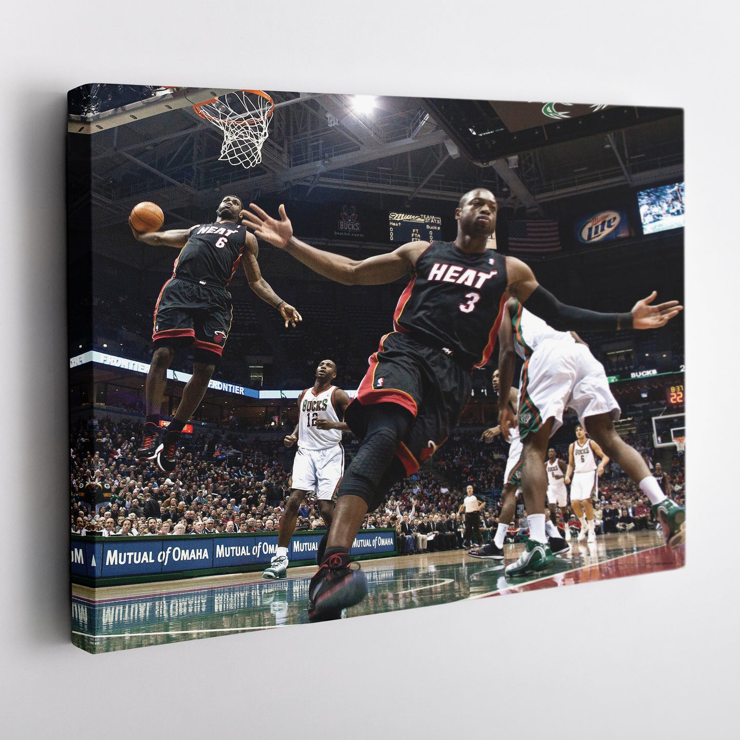Dwayne Wade and LeBron James Dunk Canvas Wall Art – NBA Action Poster
