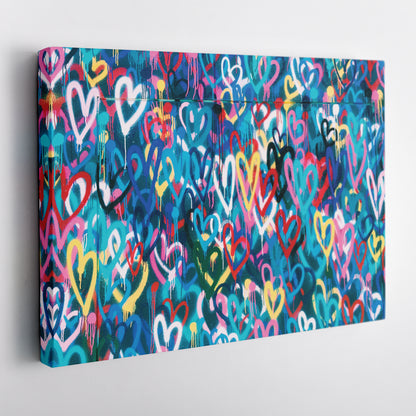 Banksy 'Love Hearts' Graffiti Canvas Print - Framed Wall Art