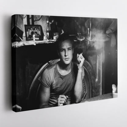 Marlon Brando Smoking Canvas Wall Art – Hollywood Legend Black and White