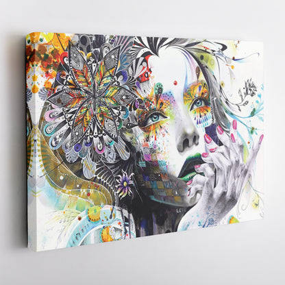 Abstract Painting of Girl with Flowers - Canvas Wall Art Decor