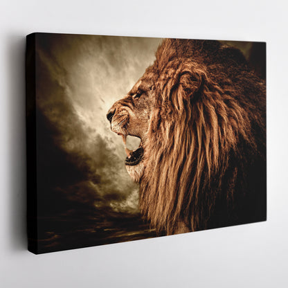 Roaring Lion Against Stormy Sky - Canvas Wall Art Decor